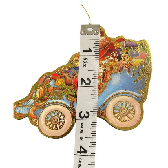 Lot of 5 Vintage 80s Christmas Cardboard Ornaments Gold Trim Accent Santa Tree - Picture 9 of 13